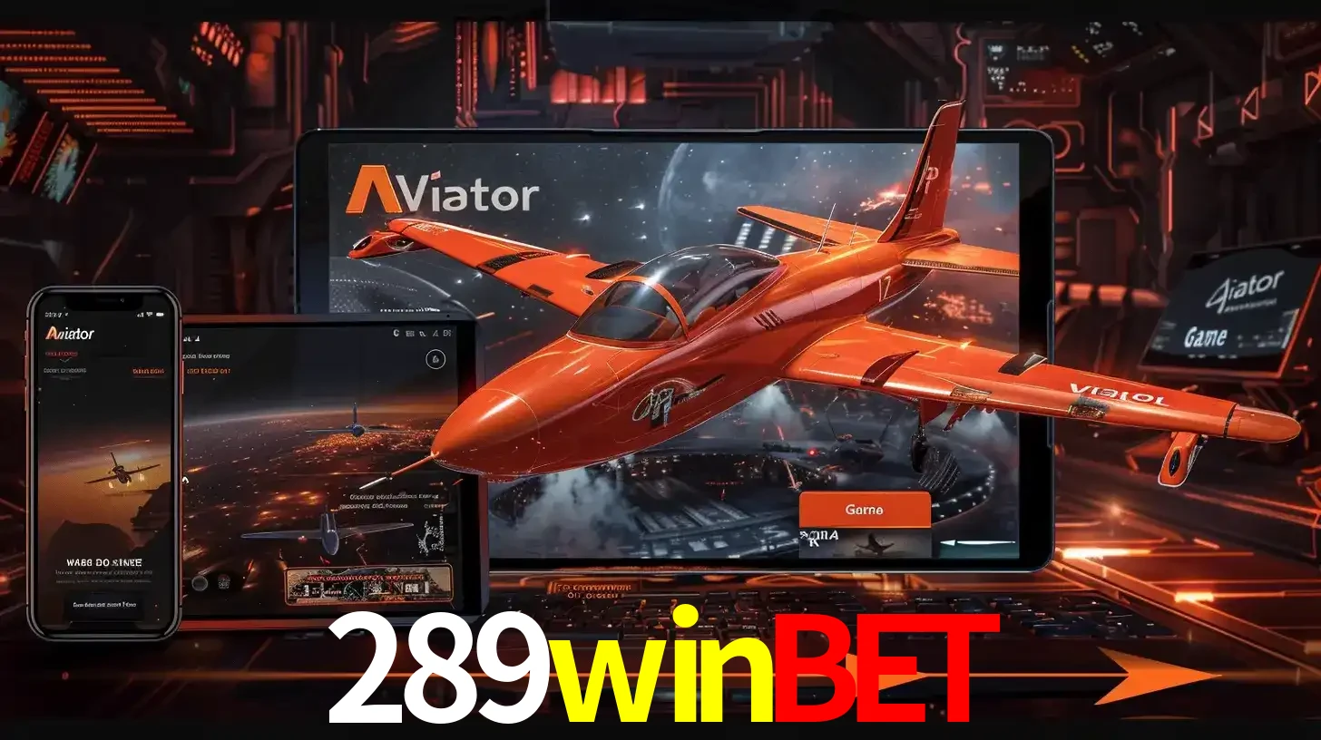 Apresentação tecnológica do jogo Aviator com um avião saindo da tela de um tablet, demonstrando a experiência imersiva em múltiplos dispositivos no 289winbet.