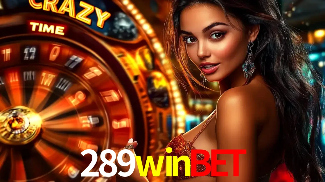 Mulher ao lado da roda de prêmios do jogo de cassino ao vivo Crazy Time, um dos shows de jogos mais emocionantes oferecidos pela plataforma de apostas 289winbet.