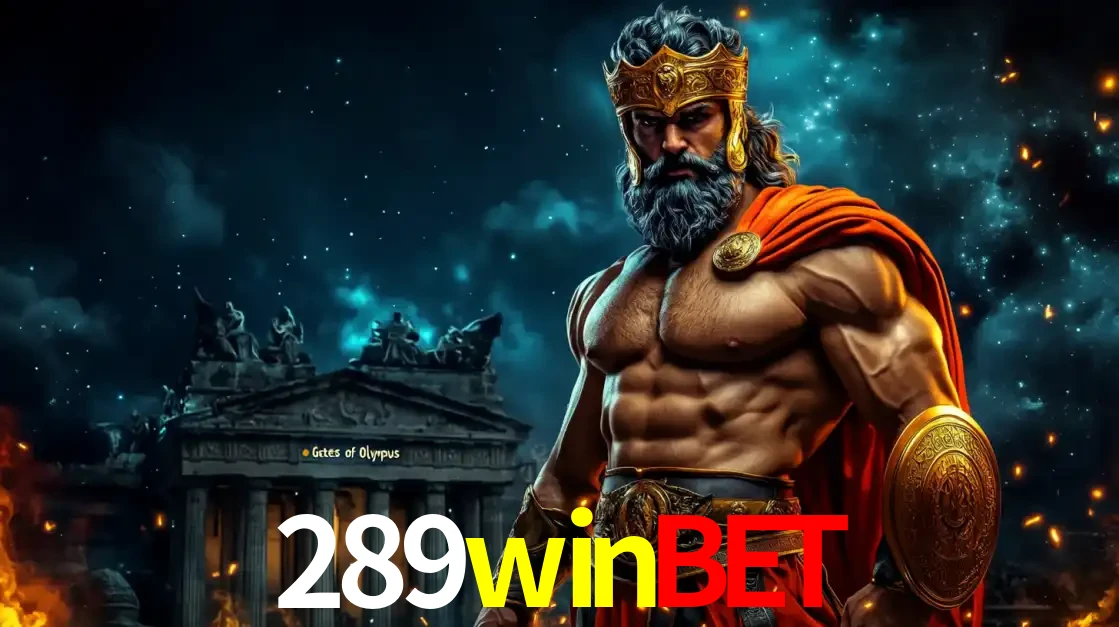 O poderoso Zeus do jogo de slot Gates of Olympus em frente ao seu templo, pronto para lançar multiplicadores divinos e prêmios épicos no cassino online 289winbet.